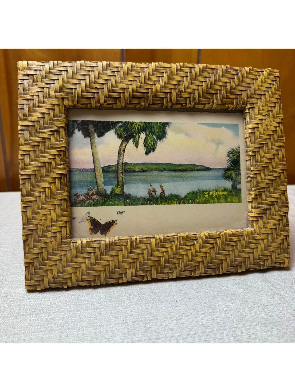 Vintage Ceramic Basketweave 5x7 Picture Frame Boho Coastal Cottage Decor
